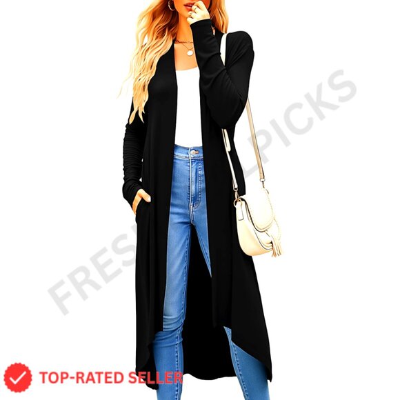 Lightweight Draped Cardigan Open Front Long Sleeve Casual Chic Summer Duster